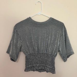 black and white striped ruched crop top